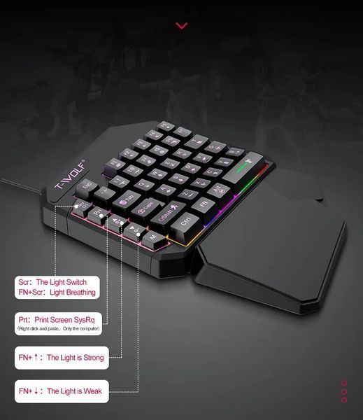 Игровой комплект T-Wolf TF900 с RGB подсветкой (проводная клавиатура и мышка) 1887313574 фото