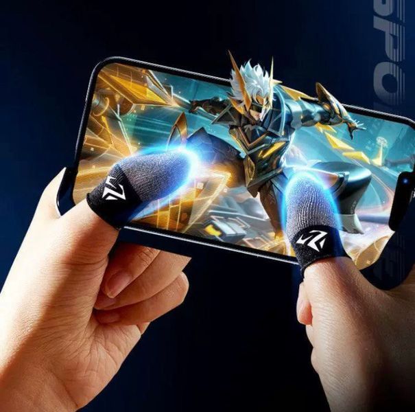 Напальчники Shezi S4 Pro для ігор на телефоні та планшеті чорні зі срібним волокном + металевий бокс &ndash; 2 шт 1765121662 фото