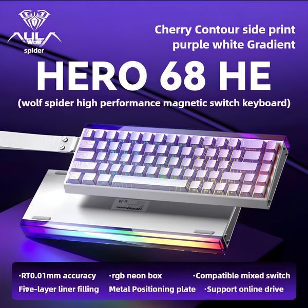 Магнітна ігрова клавіатура AULA HERO 68HE фіолетова Magnetic Switch RGB Type-C 2111394222 фото