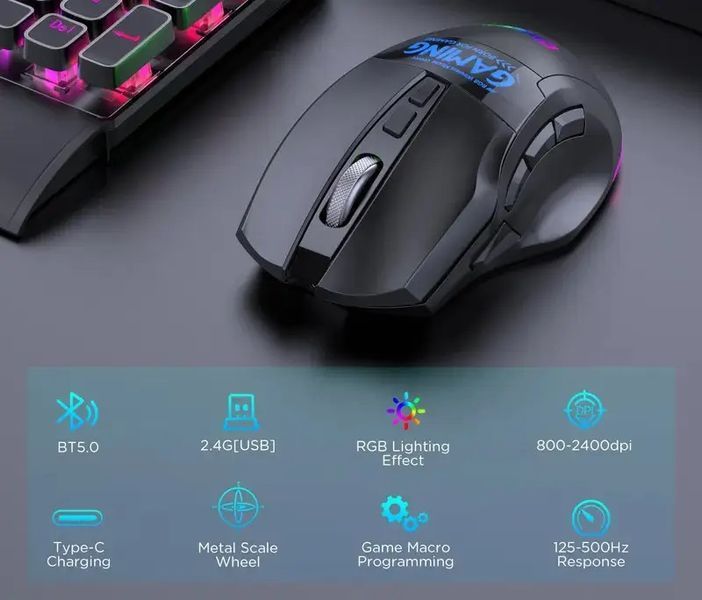 Миша бездротова ігрова MiKESPN W10 з акумулятором та підсвічуванням 2.4 gHz+Bluetooth W10 фото
