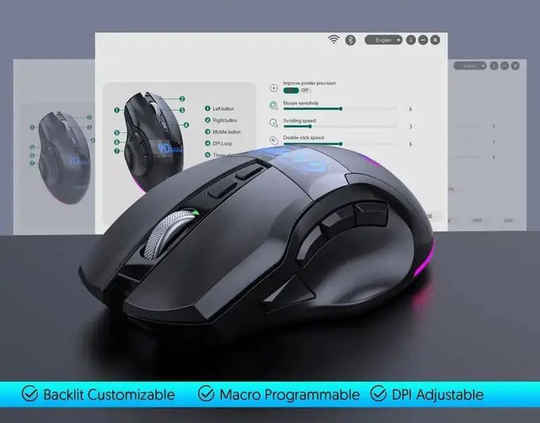 Миша бездротова ігрова MiKESPN W10 з акумулятором та підсвічуванням 2.4 gHz+Bluetooth W10 фото