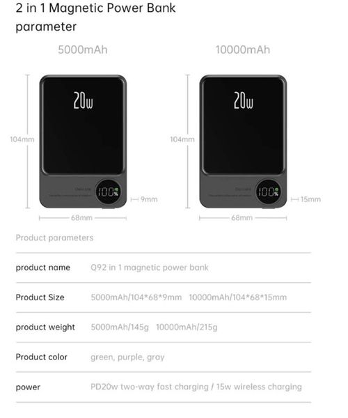 Бездротовий повербанк Q9 для iPhone MagSafe Power Bank 20W на 10000 mAh 1974524988 фото