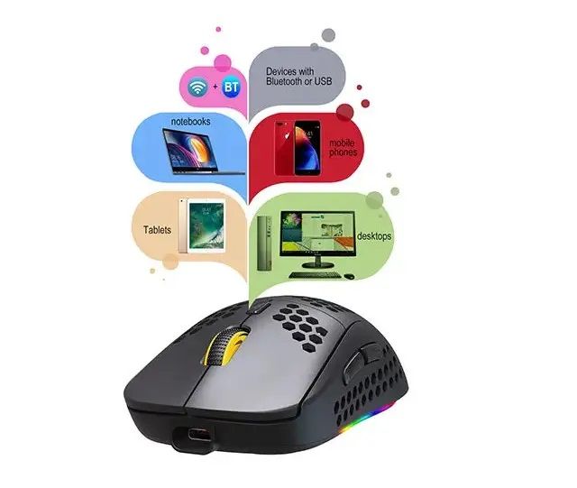 Мышь беспроводная игровая HYSO Т90 с аккумулятором и подсветкой 2.4 gHz+Bluetooth 2035185458 фото