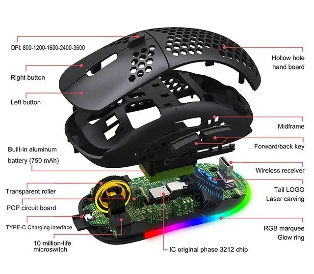 Миша бездротова ігрова HYSO Т90 з акумулятором та підсвічуванням 2.4 gHz+Bluetooth 2035185458 фото