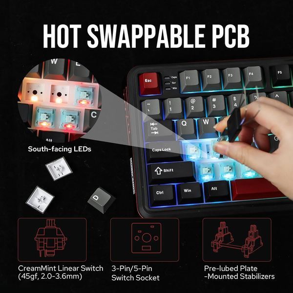 Беспроводная механическая клавиатура MechLands Vibe75 V2 чёрная 75% RGB Hot-Swap с дисплеем Bluetooth 2111394217 фото