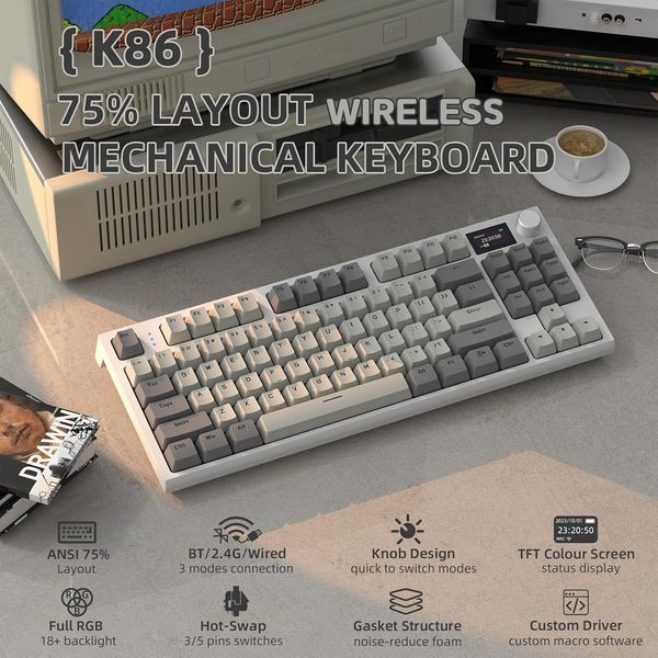Игровая беспроводная механическая клавиатура ATTACK SHARK K86 серая с Hot-Swap RGB Bluetooth Type-C 2111394219 фото