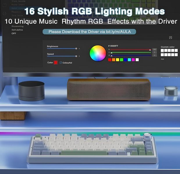Беспроводная механическая клавиатура AULA F75 зелёная RGB Hot-Swap 75% Bluetooth Type-C игровая 2111394237 фото