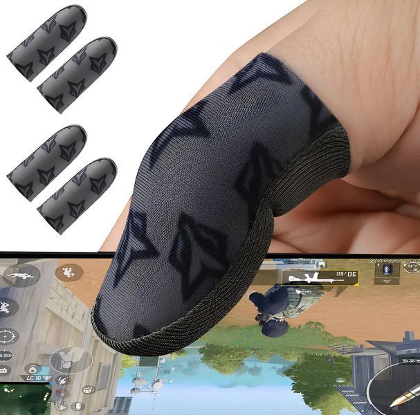 Напальчники Sarafox C1 для игр на телефоне и планшете серые с серебряным волокном 14% + металлический бокс &ndash; 2 шт 1364121687 фото