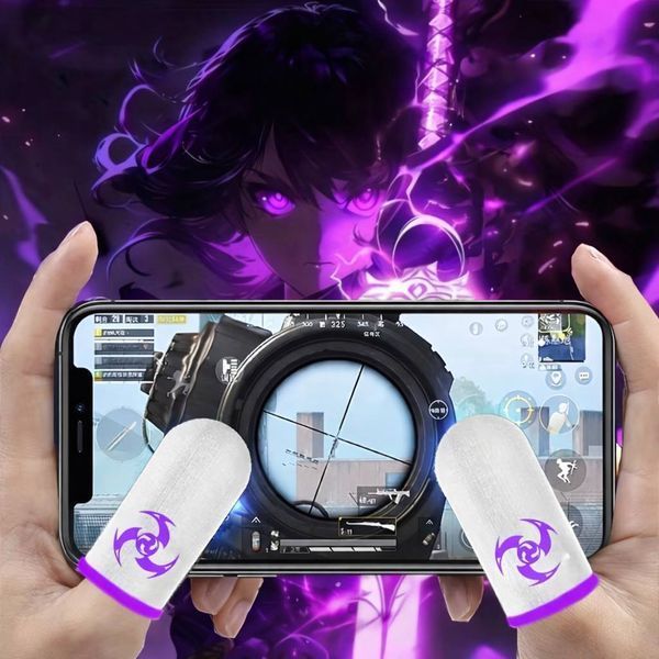 Игровые напальчники SH67 White для телефона и планшета с фиолетовым манжетом + металлический бокс &mdash; 2 шт 1570582971 фото